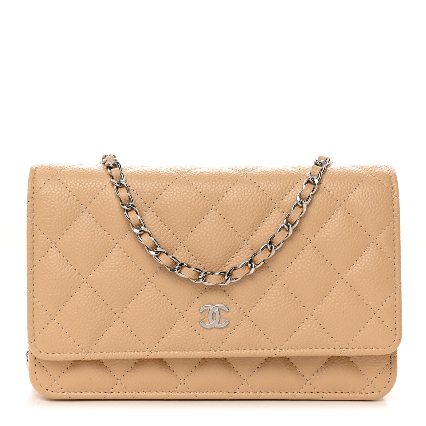 Caviar Quilted Wallet On Chain WOC Beige