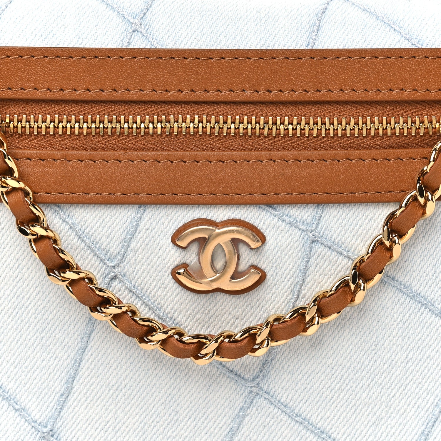 Chanel Washed Denim Calfskin Quilted Top Handle Slim Vanity Case With Chain Blue Brown 8 of 11