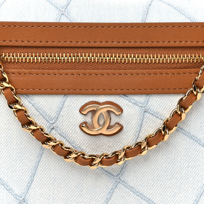 Chanel Washed Denim Calfskin Quilted Top Handle Slim Vanity Case With Chain Blue Brown 8 of 11