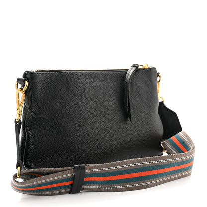 Prada Vitello Daino Zippered Shoulder Bag Black 3 of 13