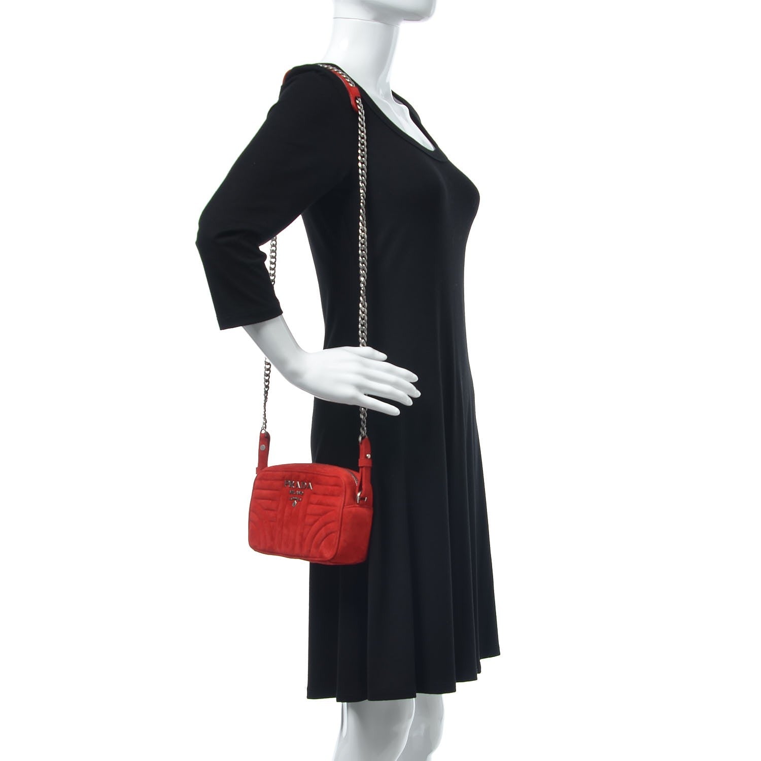 Prada Suede Diagramme Crossbody Rosso 2 of 8