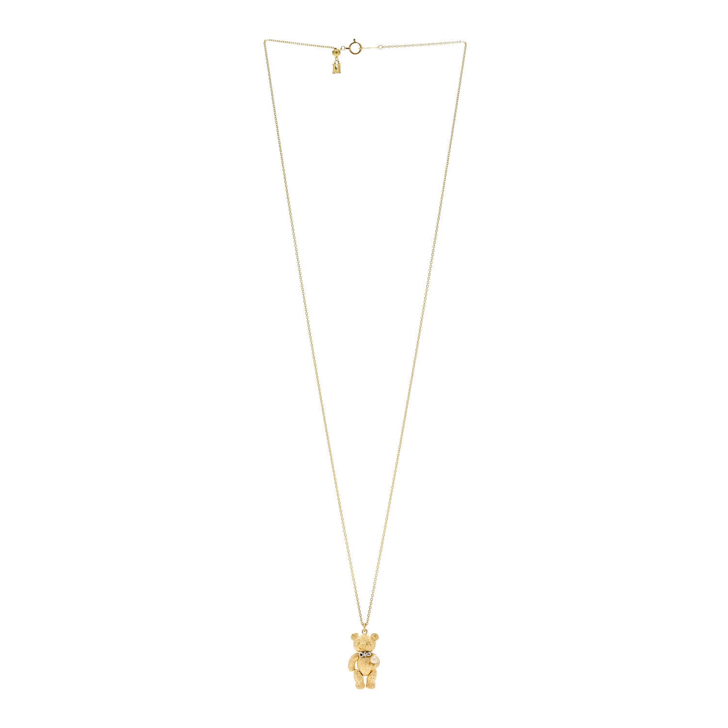 18K Yellow Gold Platinum Diamond Akoya Pearl Teddy Bear Pendant Necklace