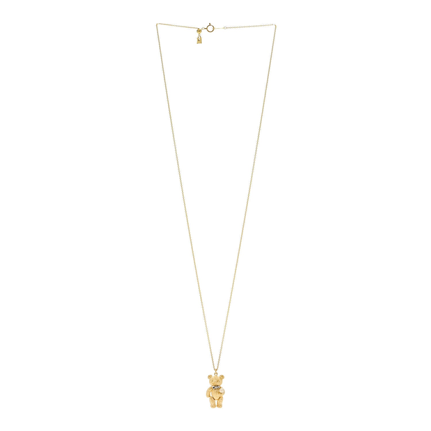 Mikimoto 18K Yellow Gold Platinum Diamond Akoya Pearl Teddy Bear Pendant Necklace 3 of 5