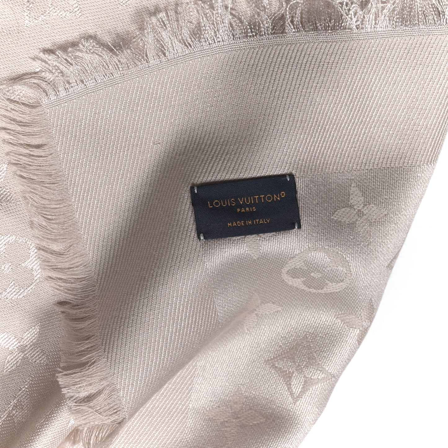 Silk Wool Monogram Shawl Greige