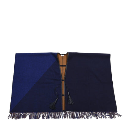 Hermes Wool Calfskin Reversible Highlands Poncho Navy Royal Fauve 1 of 3
