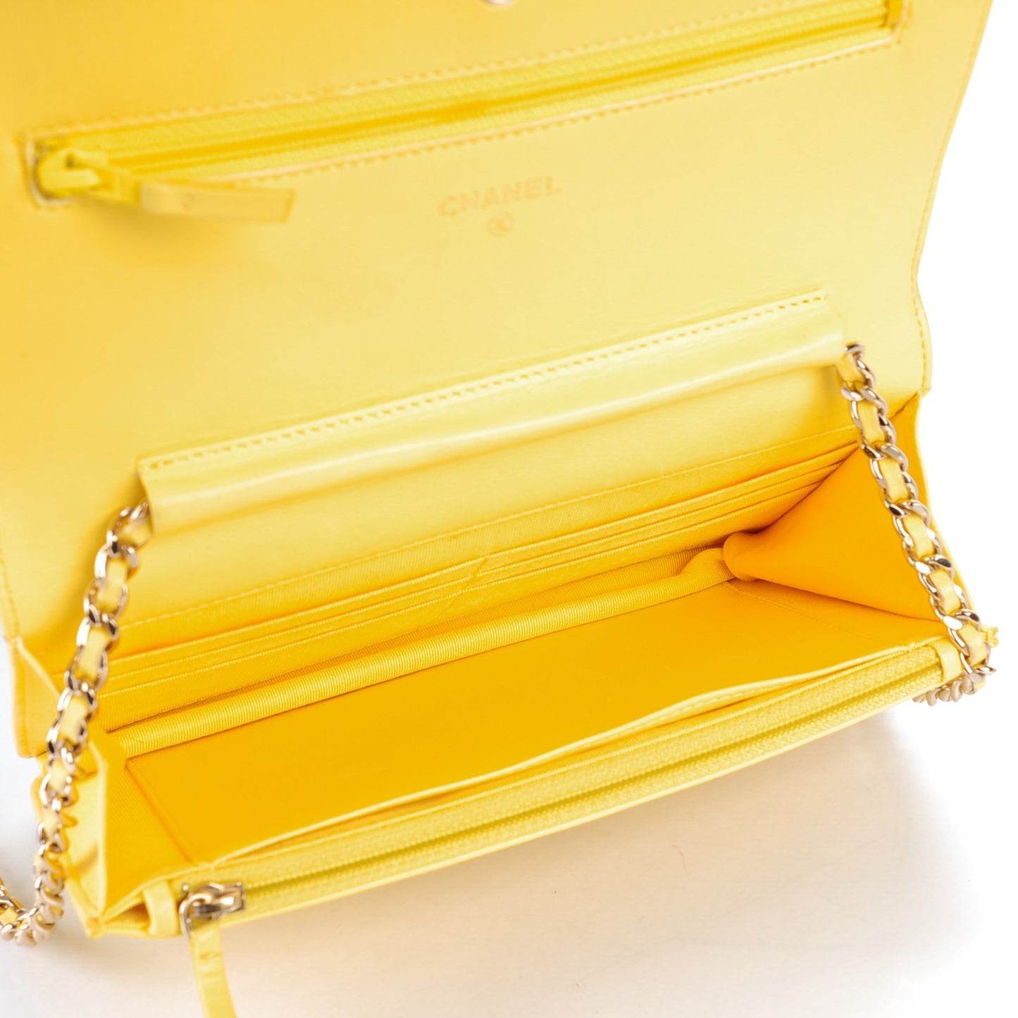 Lambskin Quilted Wallet on Chain WOC Yellow