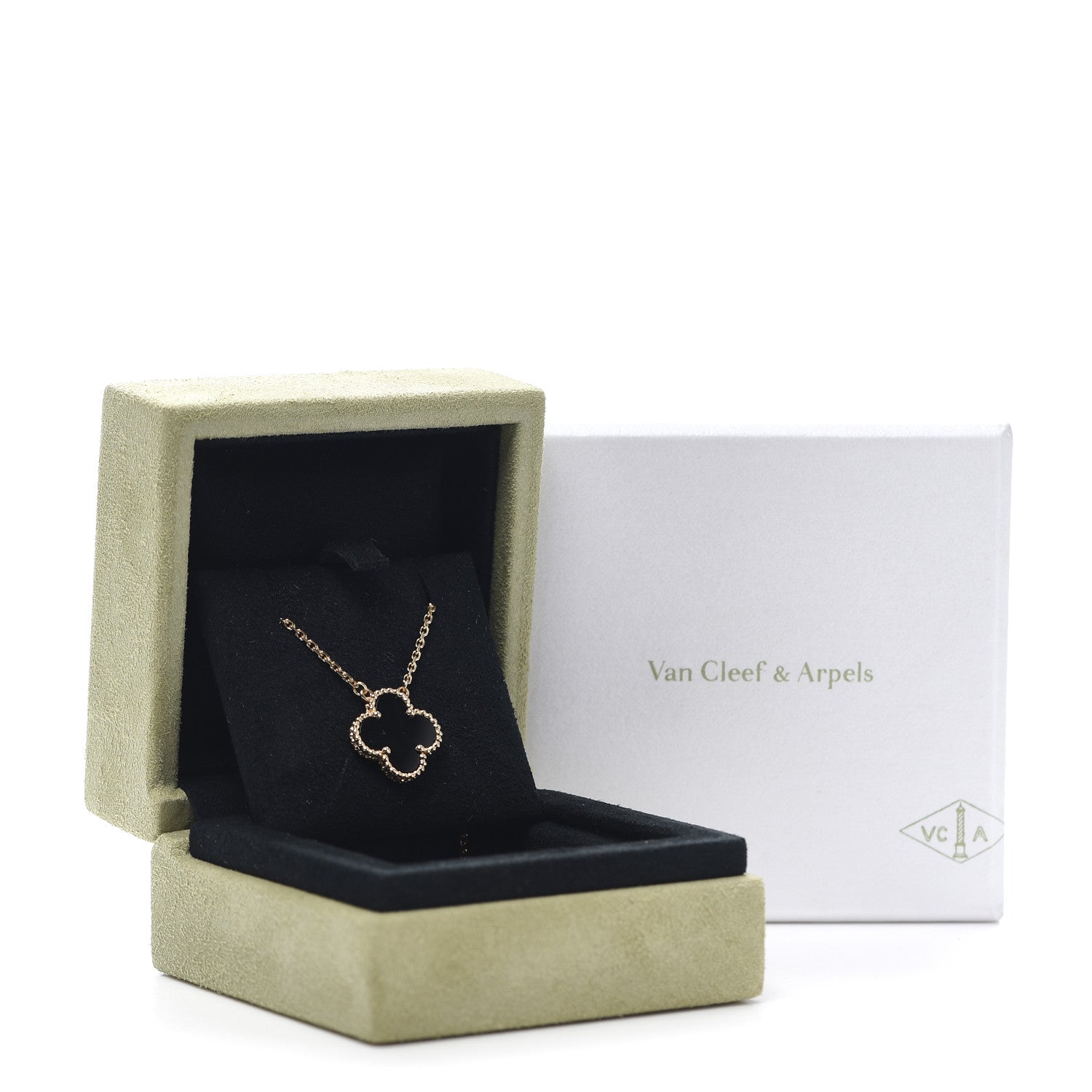 Van Cleef & Arpels 18K Yellow Gold Black Onyx Vintage Alhambra Pendant Necklace 8 of 8