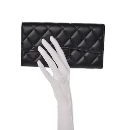 Chanel Lambskin Quilted Large Gusset Flap Wallet Black 2 of 9