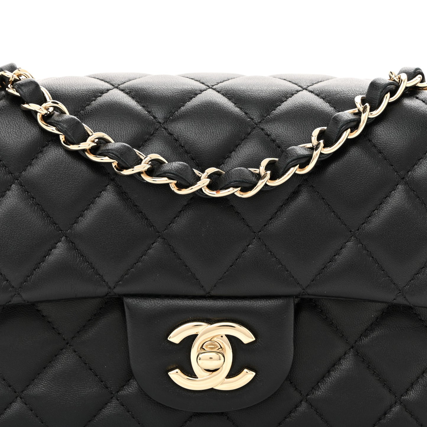 Lambskin Quilted Mini Rectangular Flap Black