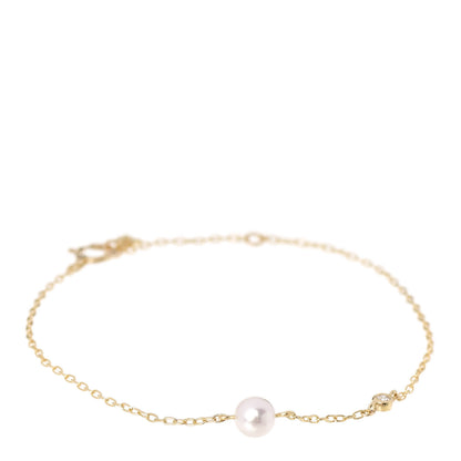 Mikimoto 18K Yellow Gold Diamond Akoya Pearl 5mm Station Bracelet 1 of 5