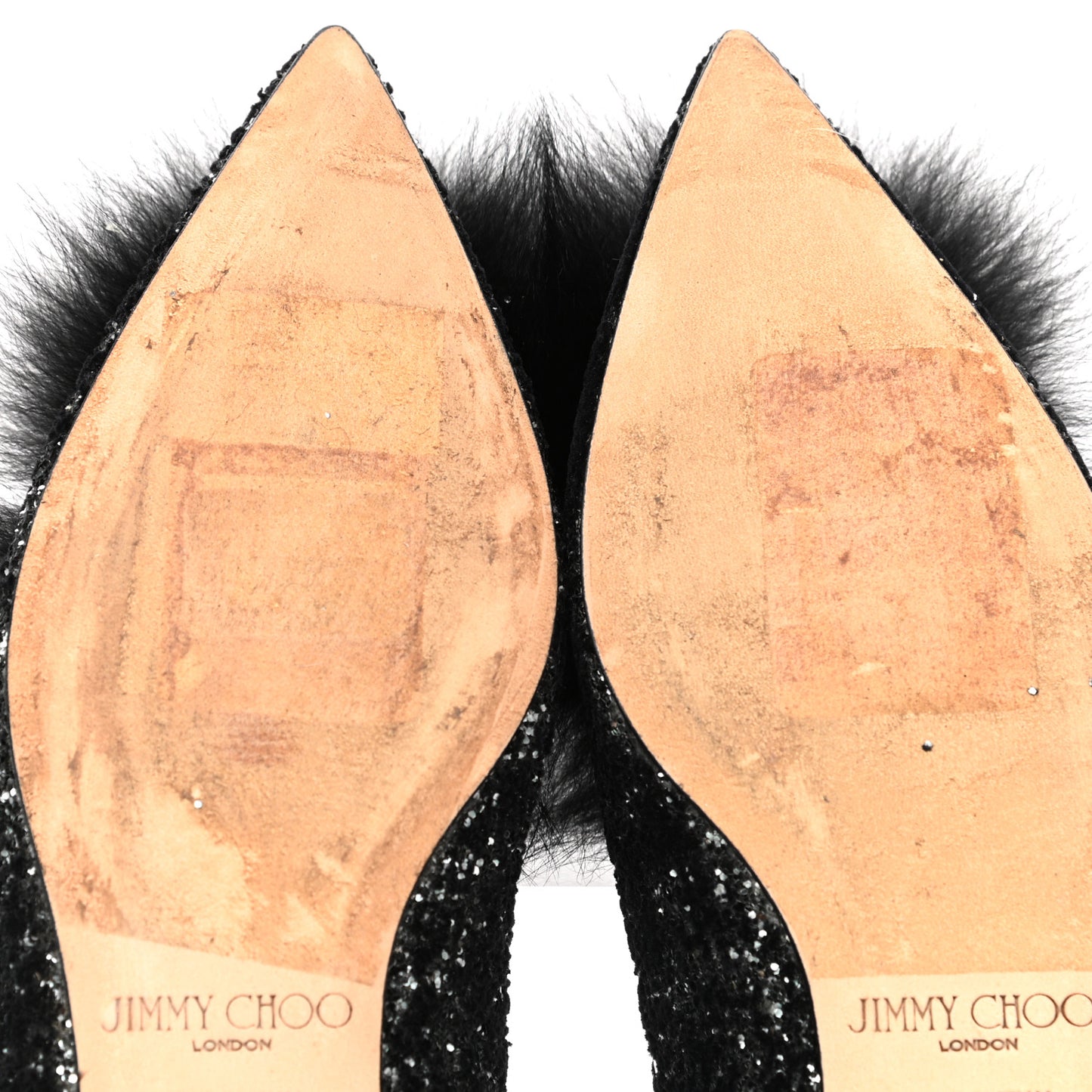 Glitter Fox Fur Gale Flats 37 Black