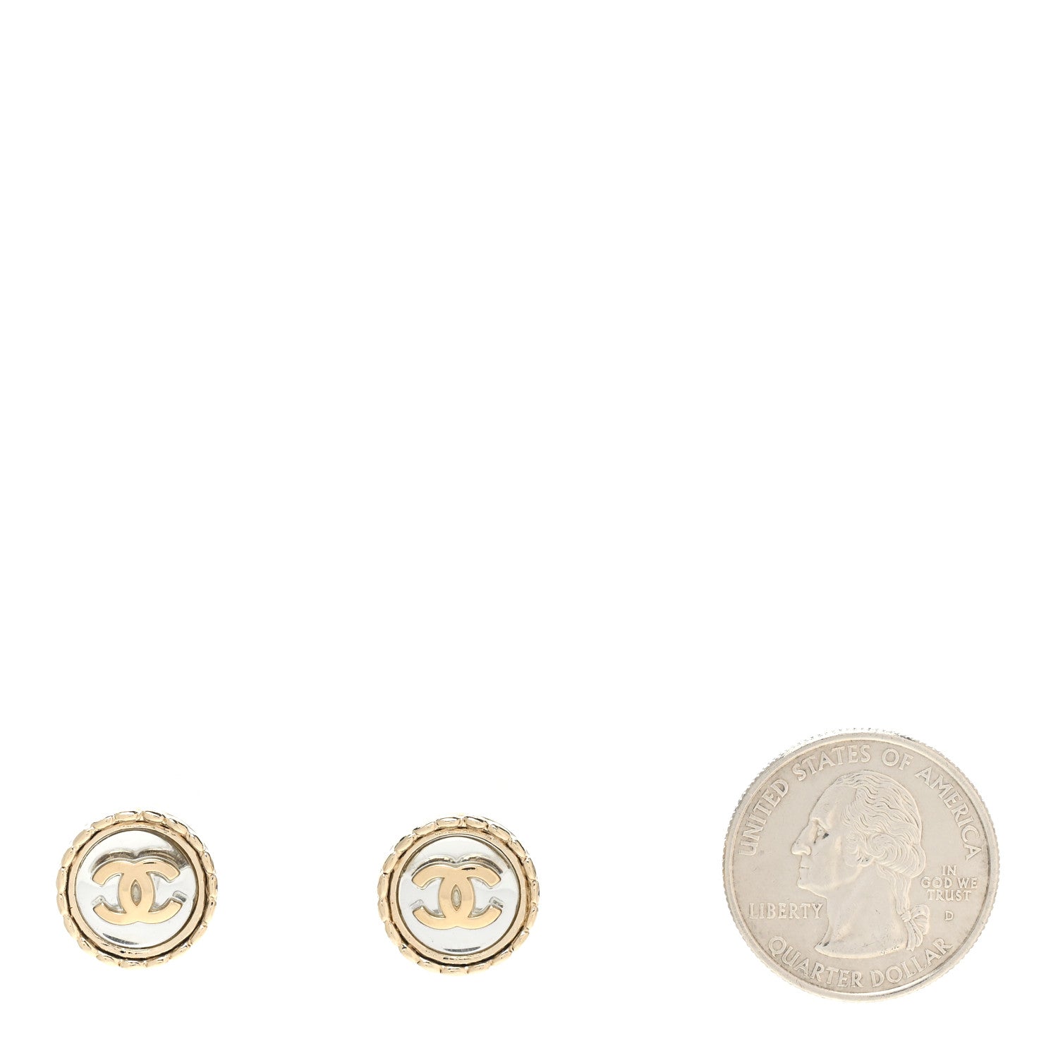 Chanel Round CC Stud Earrings Gold Silver 2 of 5