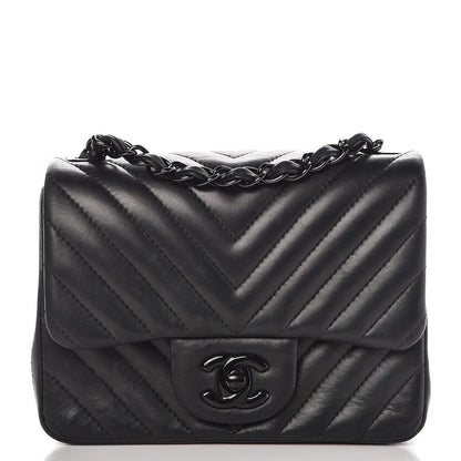 Chanel Lambskin Chevron Quilted Mini Square Flap So Black 1 of 9