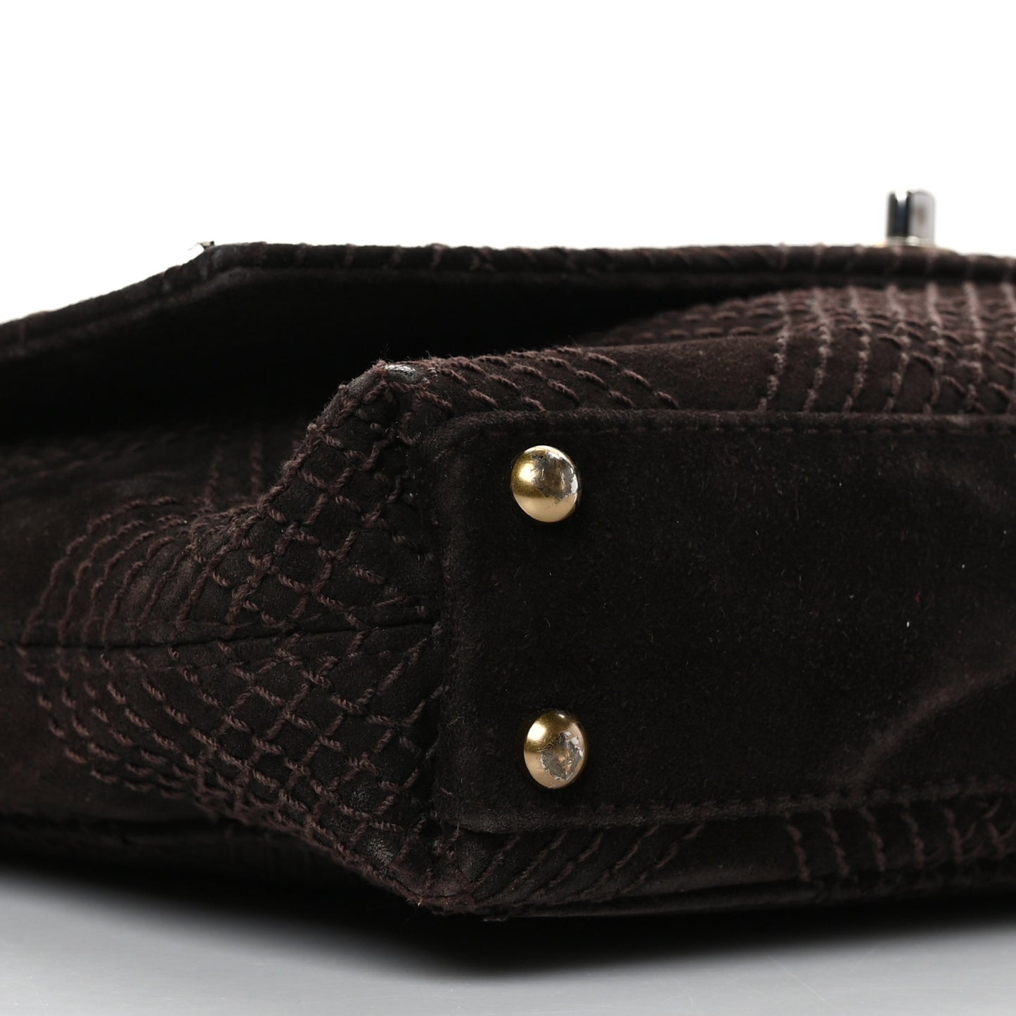 Suede Stitched CC Messenger Flap Bag Brown