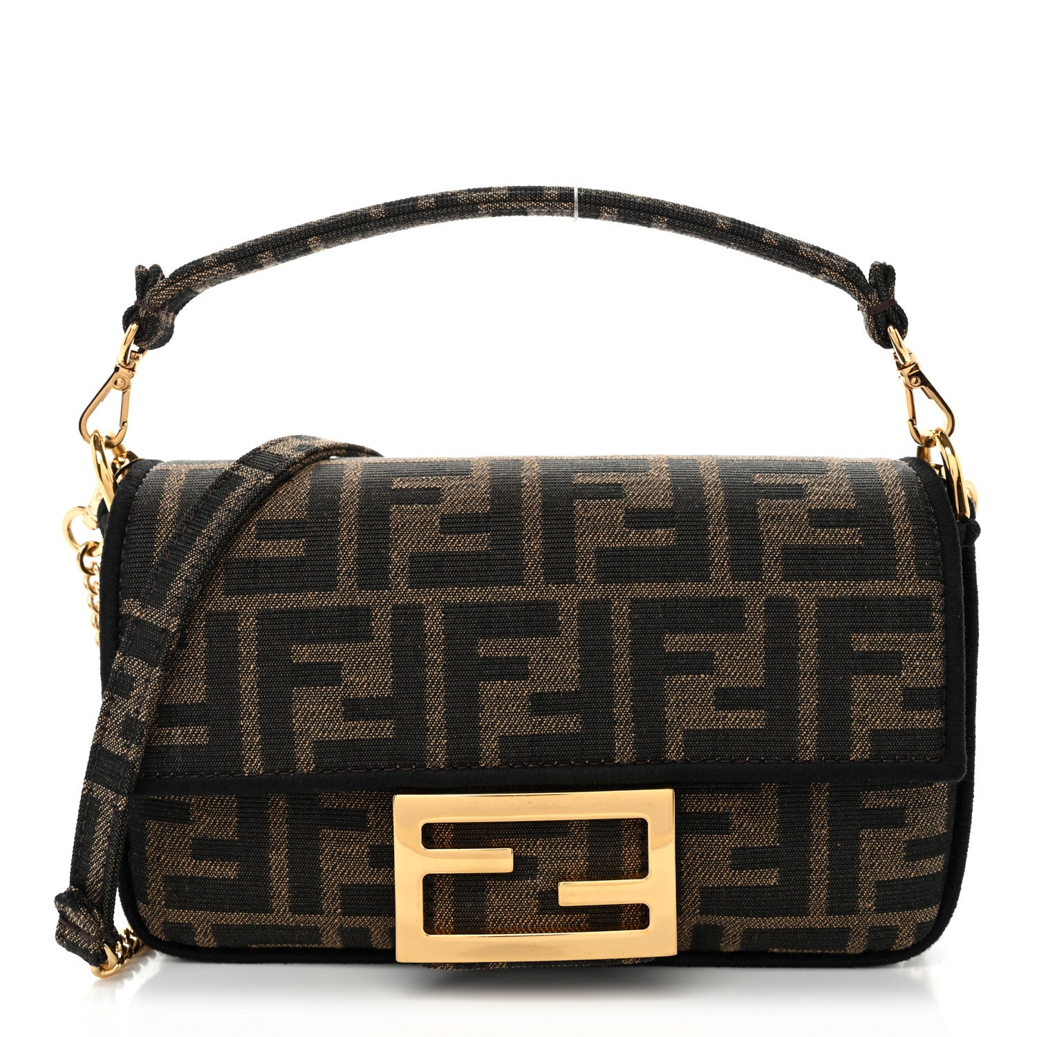 Fendi Fabric Jacquard FF 1974 Mini Baguette Tobacco Moro Black 1 of 11