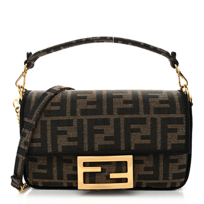 Fendi Fabric Jacquard FF 1974 Mini Baguette Tobacco Moro Black 1 of 11