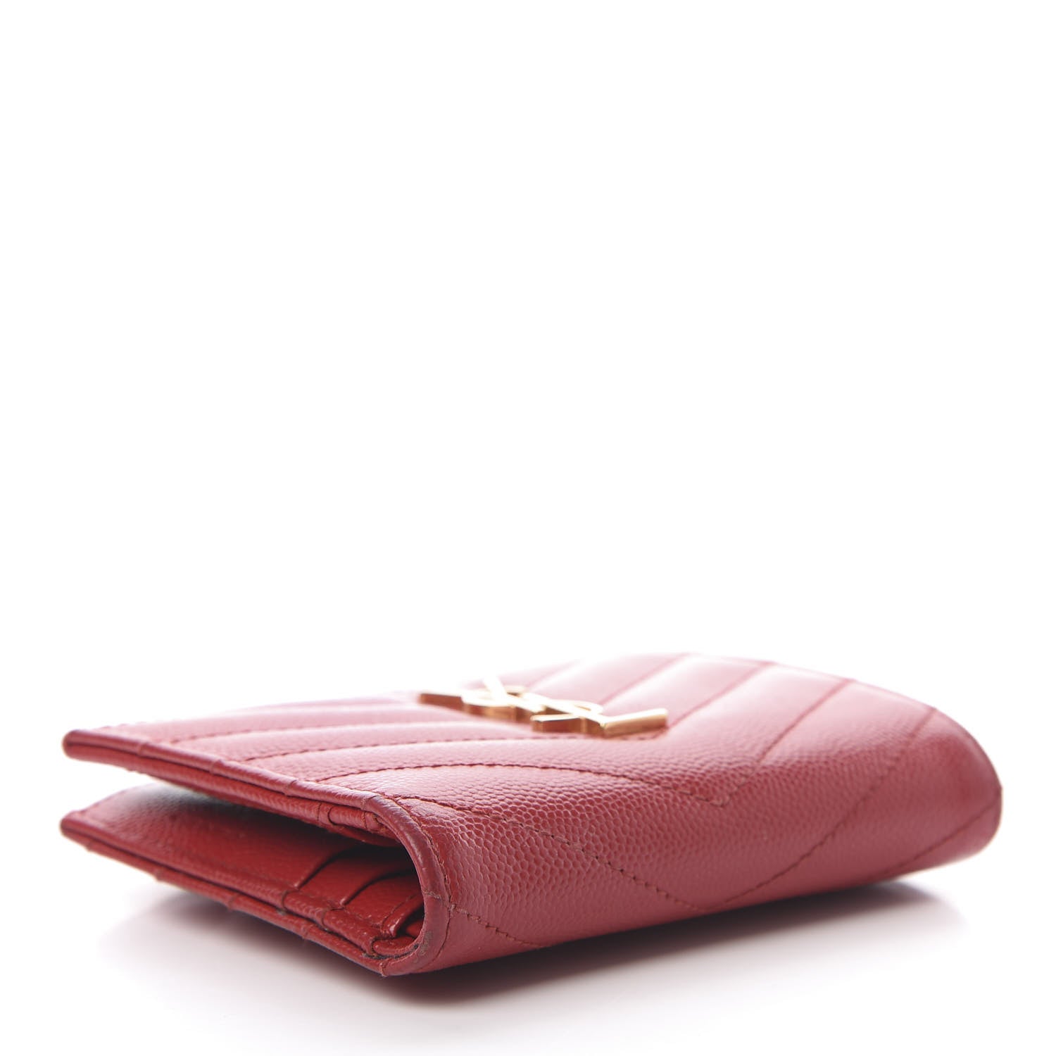 Saint Laurent Grain De Poudre Matelasse Chevron Monogram Zipped Card Case Rouge 4 of 13