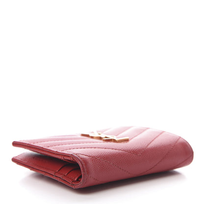 Saint Laurent Grain De Poudre Matelasse Chevron Monogram Zipped Card Case Rouge 4 of 13
