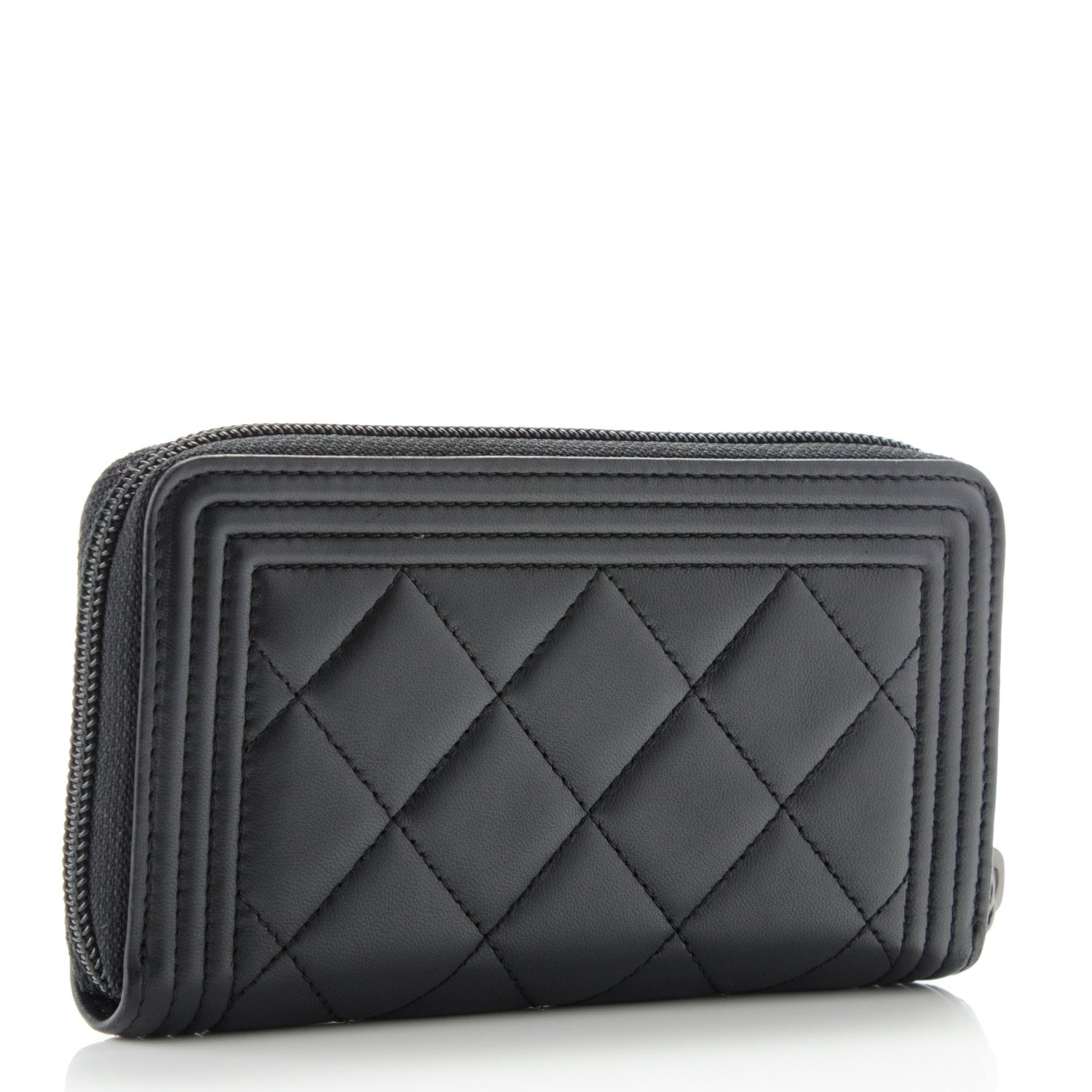 Chanel Lambskin Quilted Small Boy Zip Around Wallet Black 3 of 8