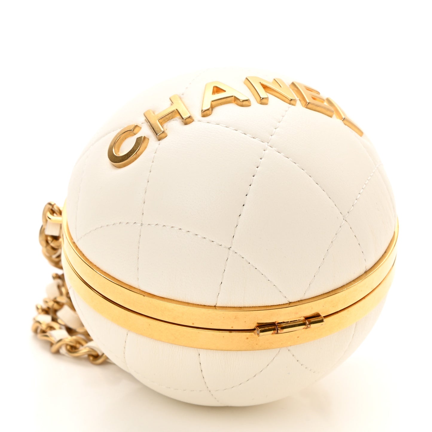 Lambskin Quilted Sphere Minaudiere Chain Clutch White