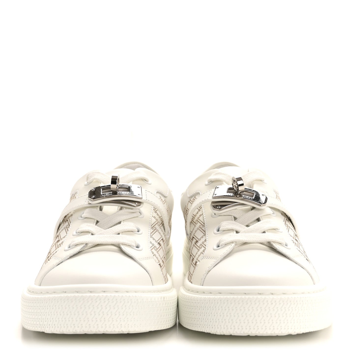 Calfskin Perforated Mosaic Day Sneakers 36 White