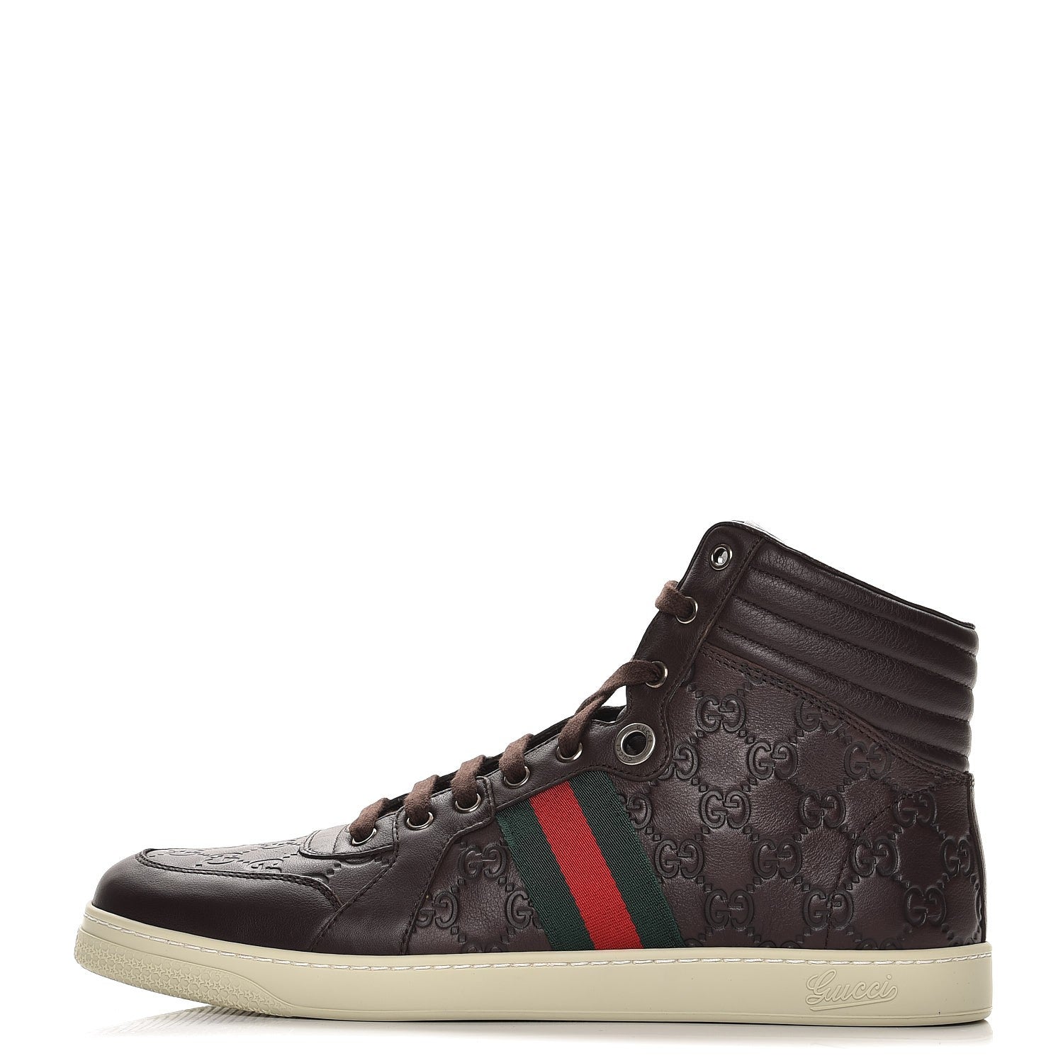 Gucci Guccissima Web Mens High Top Sneakers 10 Chocolate 1 of 9