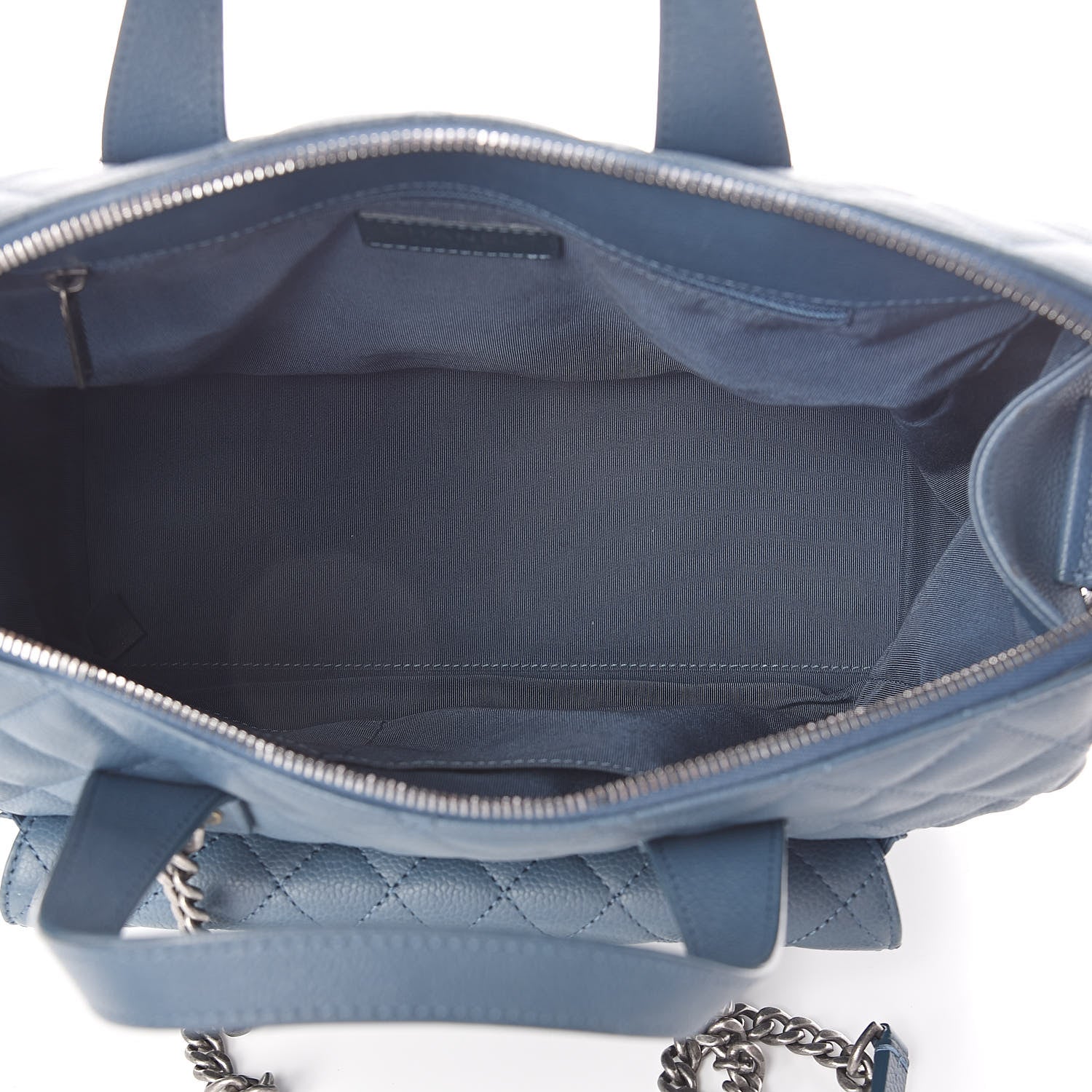Chanel Grained Calfskin Quilted Large Casual Pocket Bowling Bag Blue 5 of 11