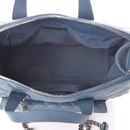 Chanel Grained Calfskin Quilted Large Casual Pocket Bowling Bag Blue 5 of 11
