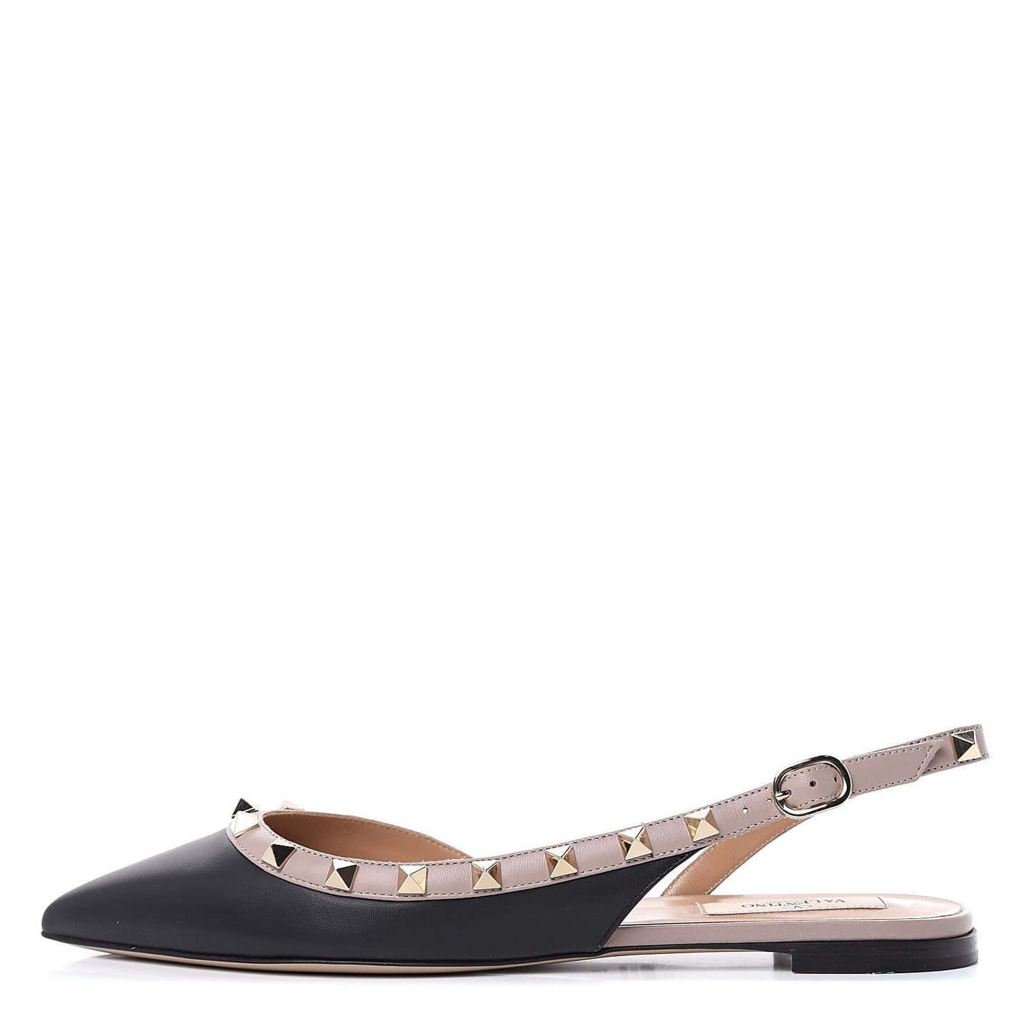 Nappa Rockstud Slingback Flats 37 Black Poudre