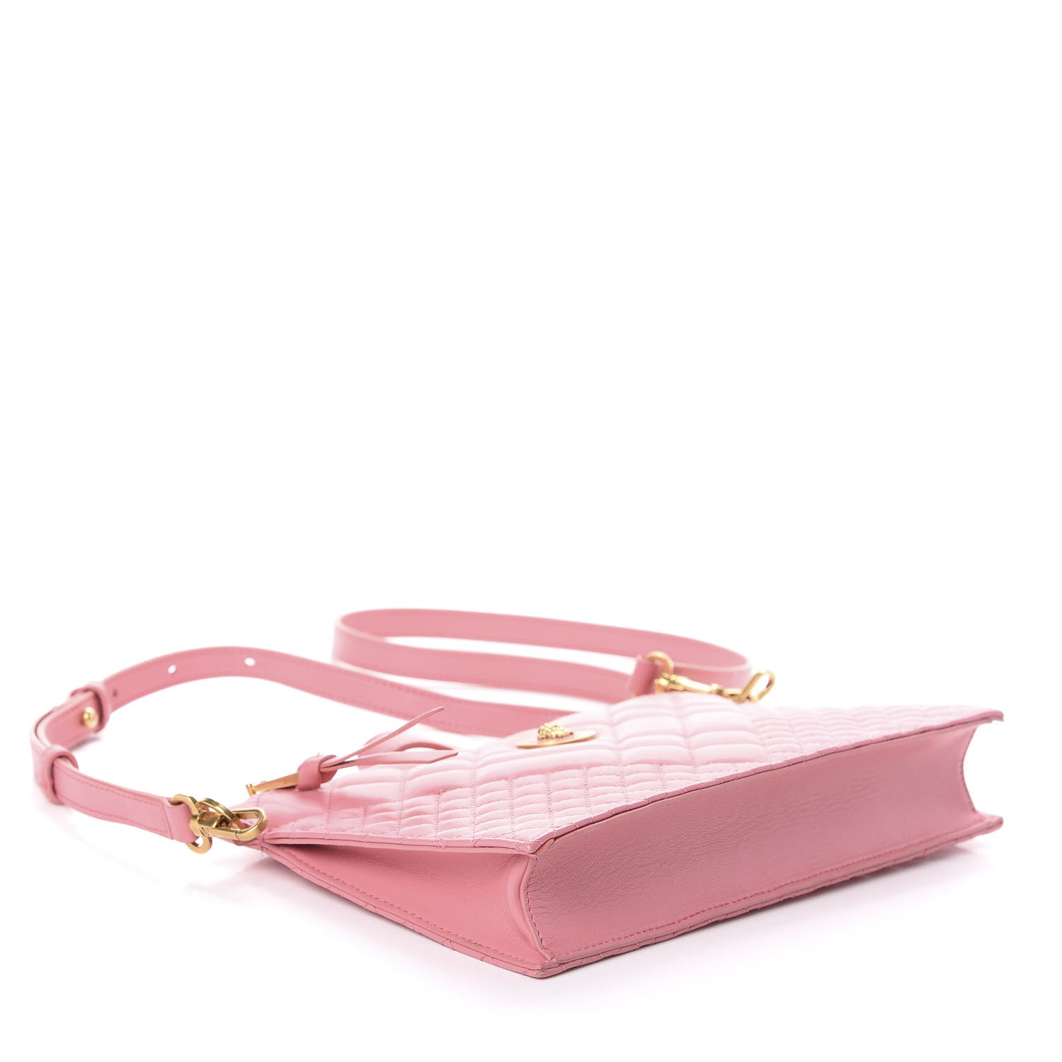 Versace Calfskin Quilted Tribute Icon Crossbody Flat Pouch Pink 4 of 9