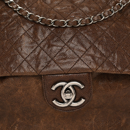 Chanel Crumpled Caviar Quilted Maxi Elastic Flap Brown 8 of 10