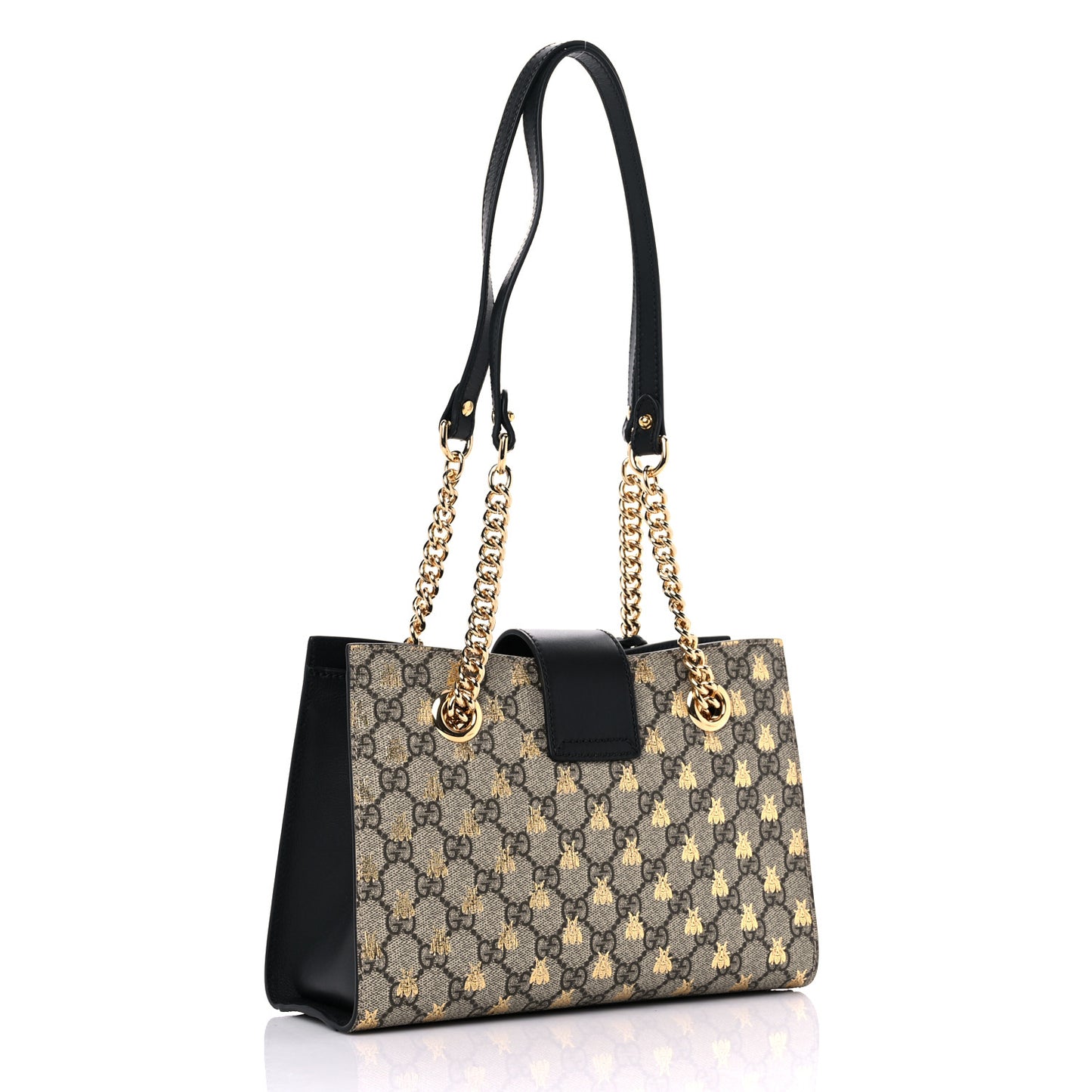 GG Supreme Monogram Bees Small Padlock Tote Beige Oro Black