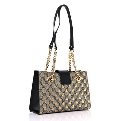 Gucci GG Supreme Monogram Bees Small Padlock Tote Beige Oro Black 3 of 9