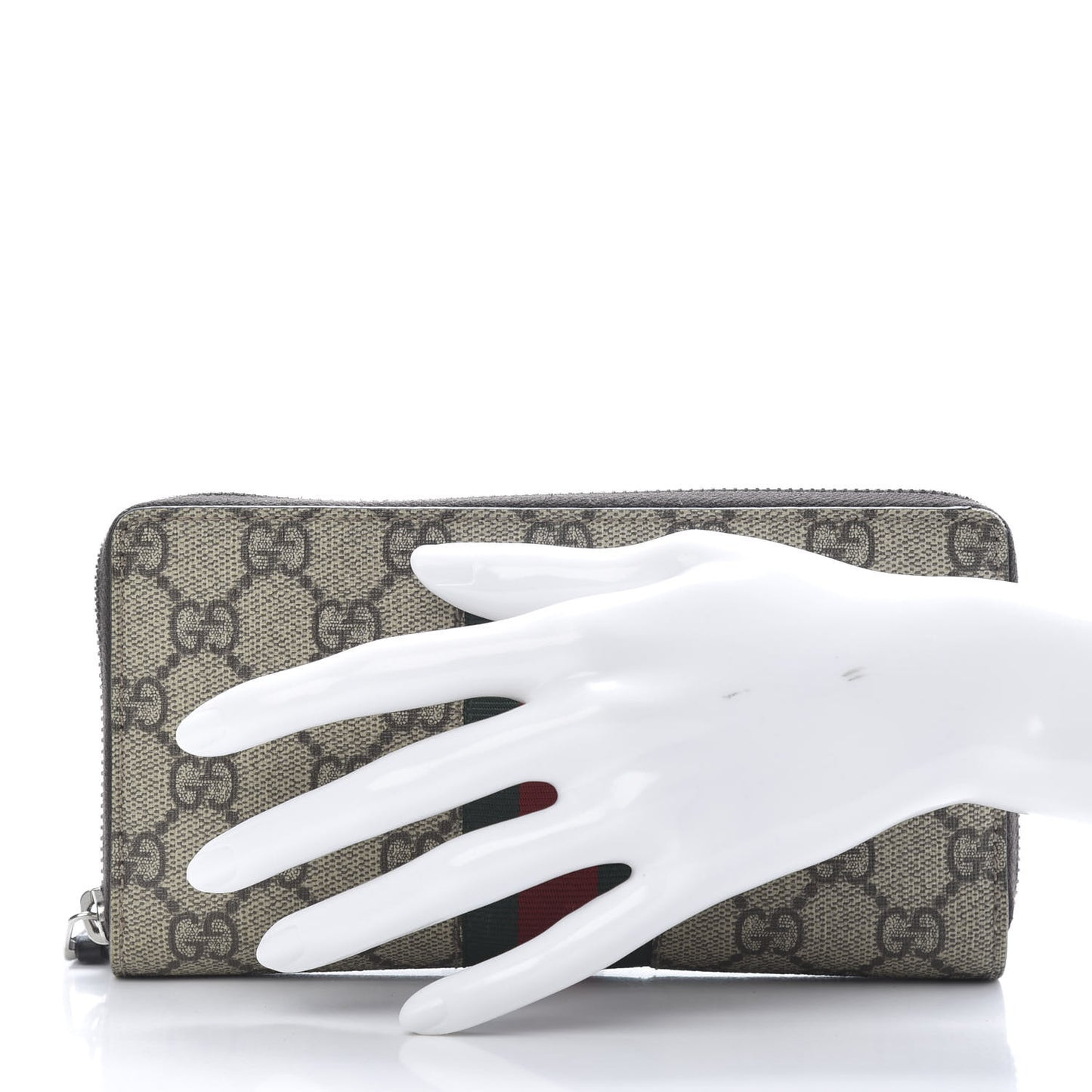 GG Supreme Monogram Web Bee Zip Around Wallet Beige Cocoa