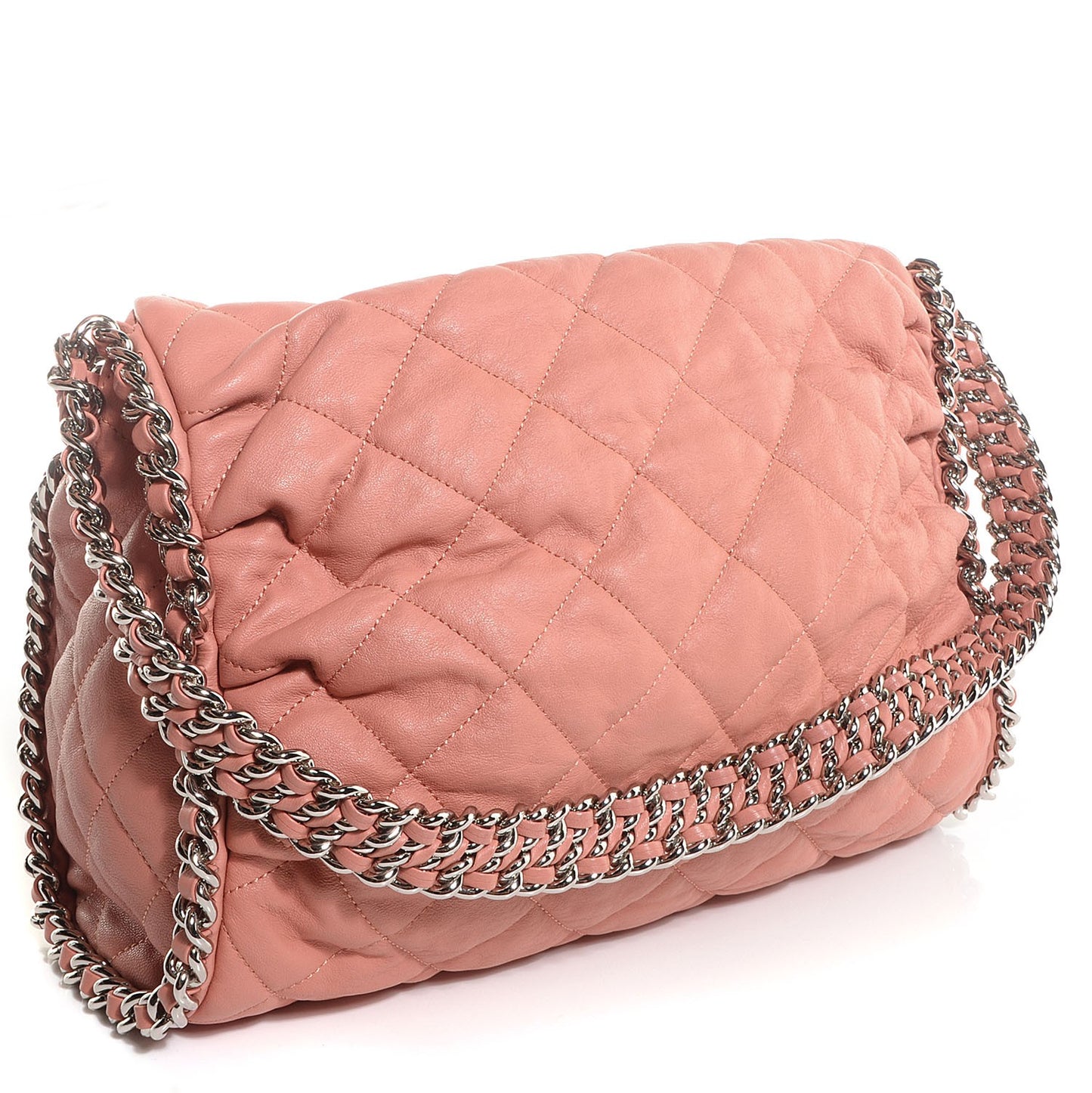 Washed Lambskin Chain Around Hobo Pink