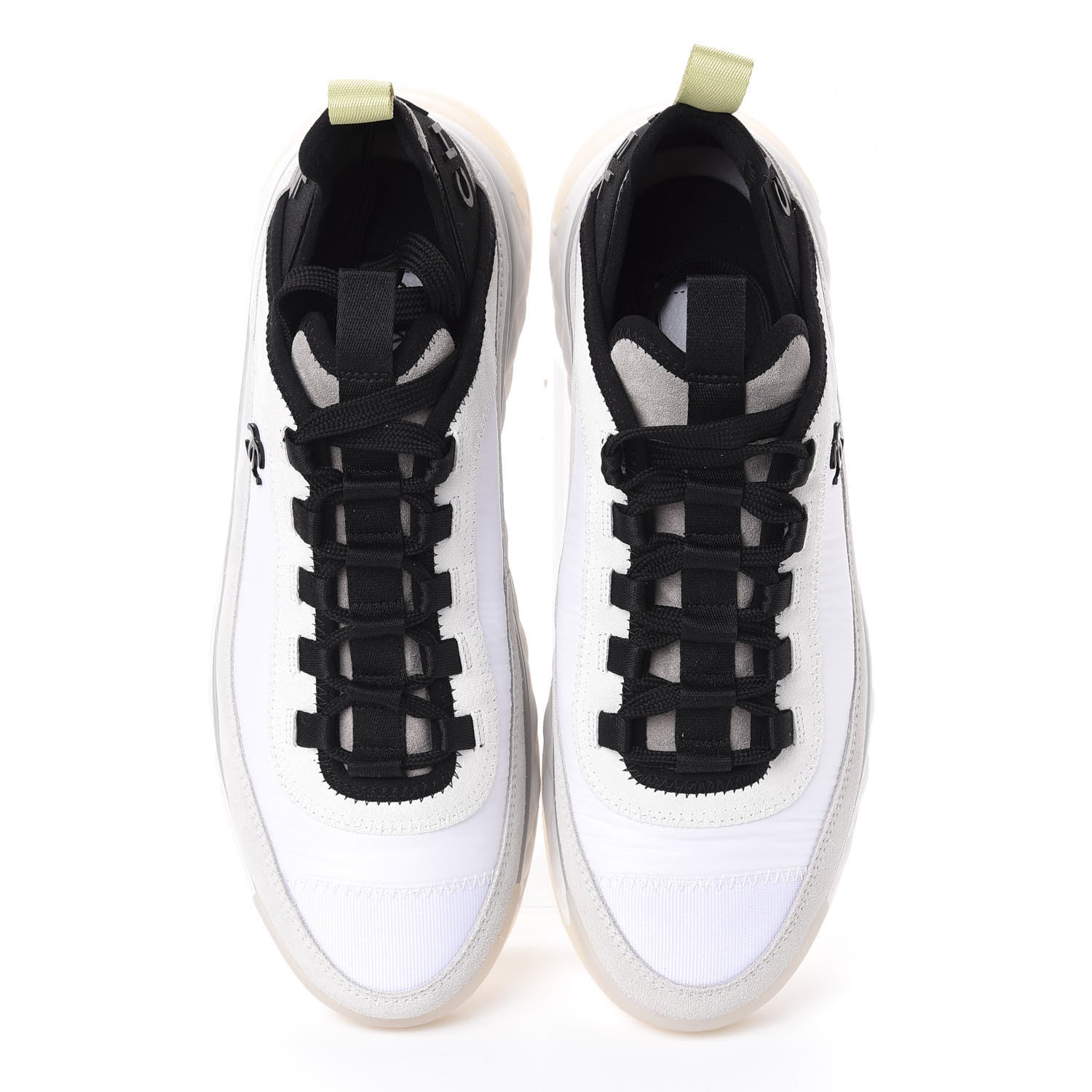 Chanel Nylon Calfskin Suede CC Sneakers 38.5 White Grey Yellow 5 of 10
