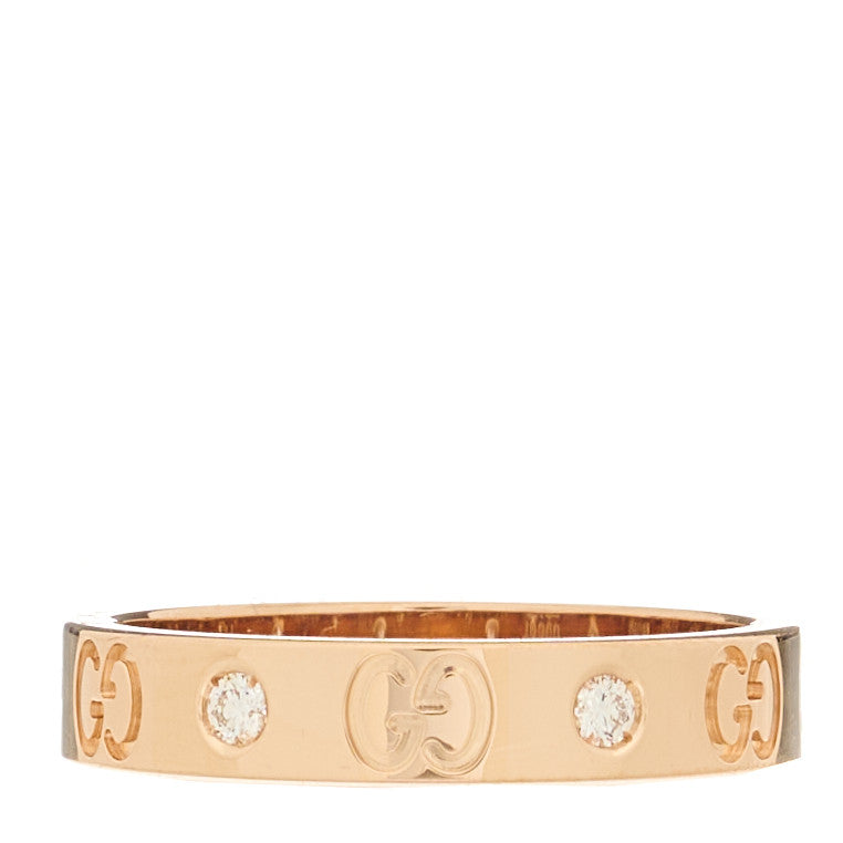 Gucci 18K Rose Gold Diamond Icon Band Ring 57 8 1 of 7