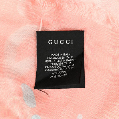 Gucci Modal Silk GG Writers Fringe Shawl Old Rose Sky Blue 4 of 5