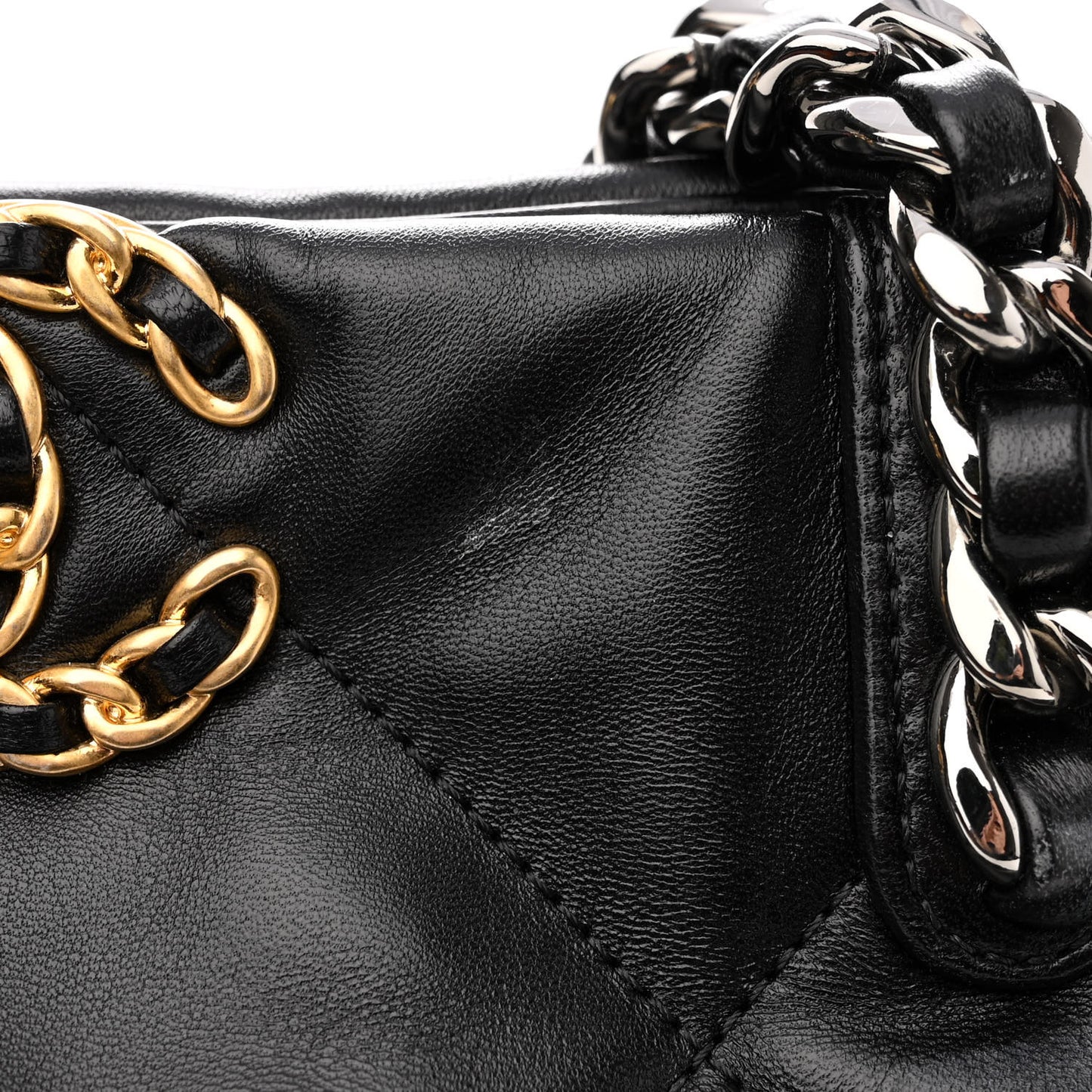 Lambskin Quilted Chanel 19 East West Shopping Bag Black