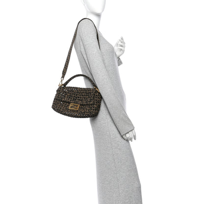 Fendi Fabric Jacquard FF 1974 Woven Knotted Baguette Tobacco Moro 2 of 9