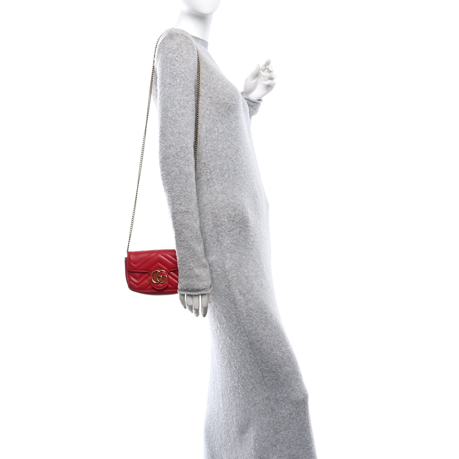 Gucci Calfskin Matelasse Super Mini GG Marmont Shoulder Bag Hibiscus Red 2 of 14