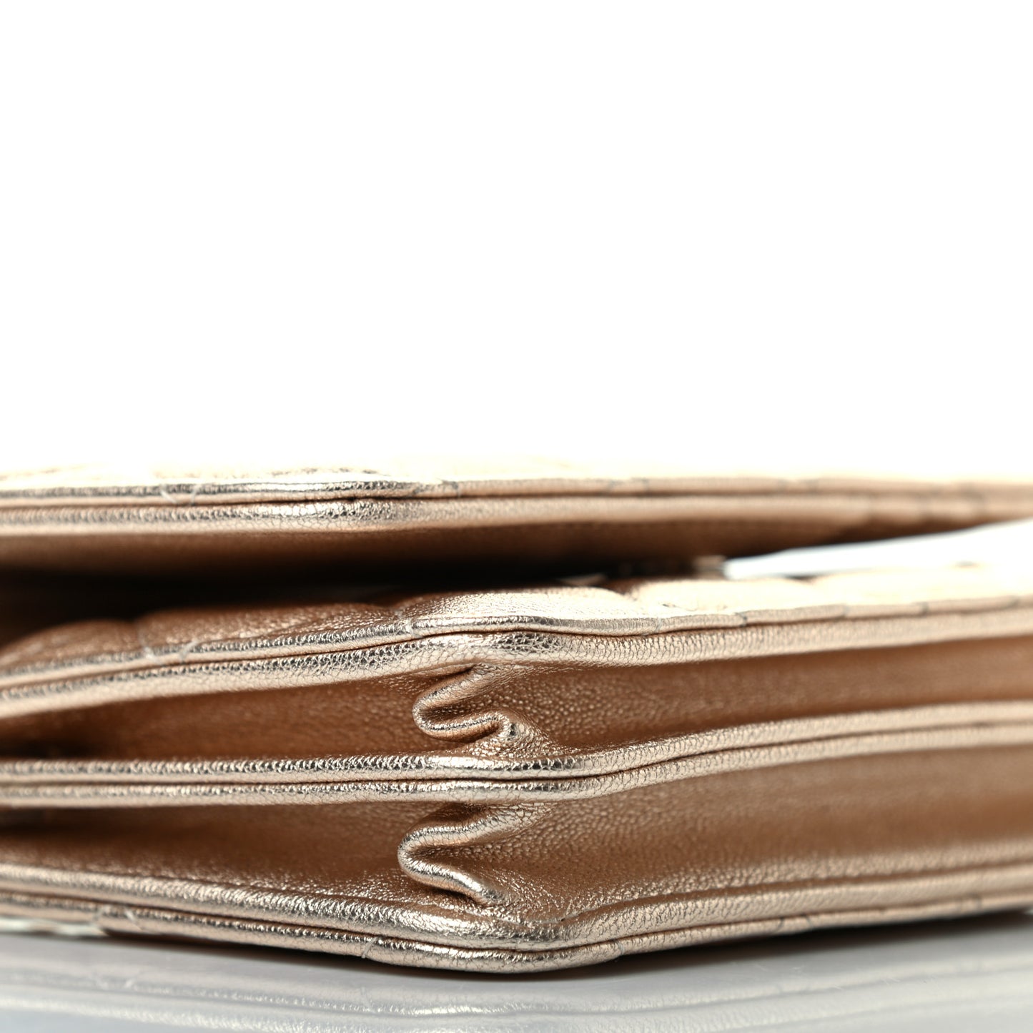 Metallic Lambskin Quilted Mini Wallet On Chain WOC Gold