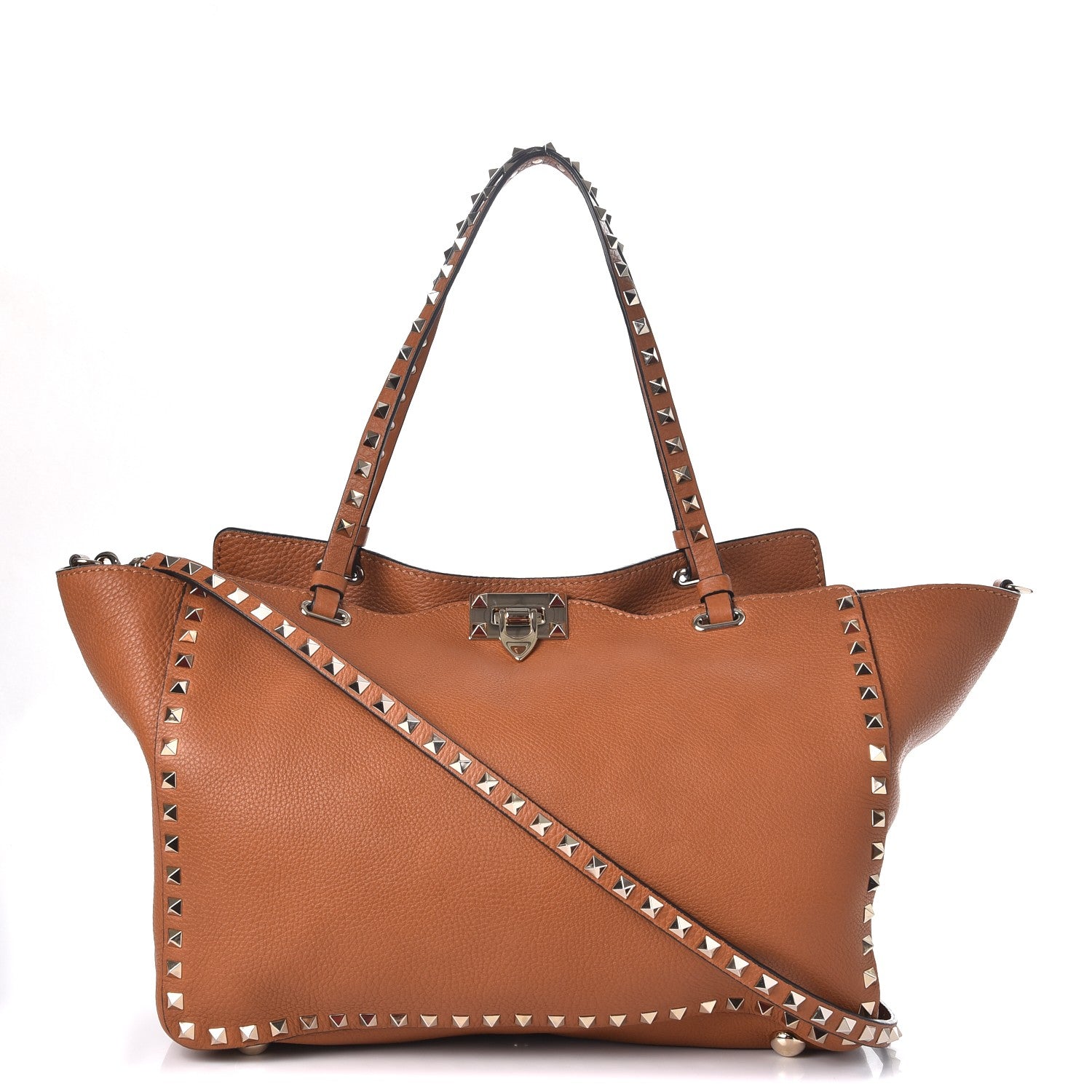 Valentino Garavani Pebbled Calfskin Medium Rockstud Tote Light Cuir 1 of 8