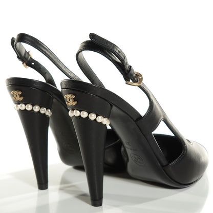 Chanel Lambskin Pearl Slingback Pumps 37 Black 4 of 8