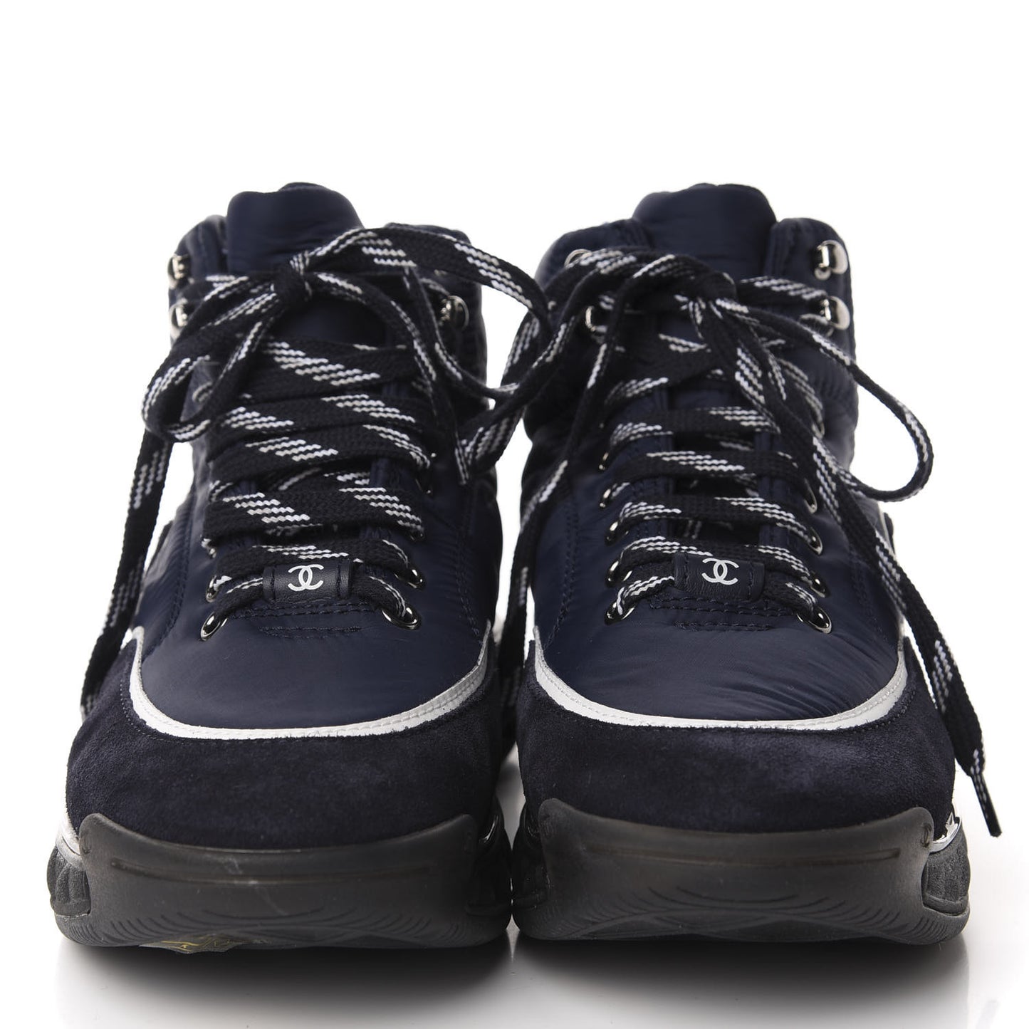 Fabric Calfskin Suede Womens CC Sneakers 37 Navy