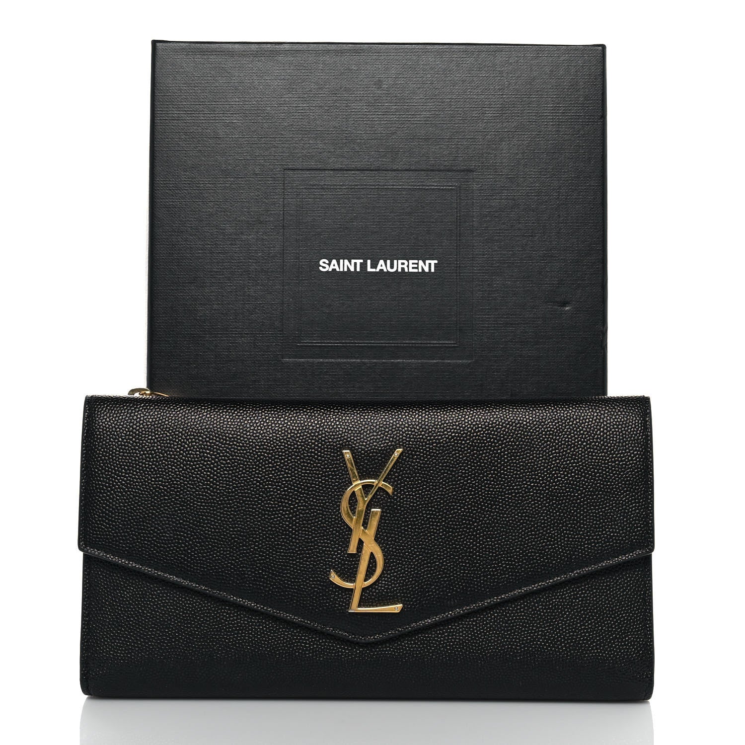 Saint Laurent Grain De Poudre Embossed Monogram Uptown Large Wallet Black 10 of 10