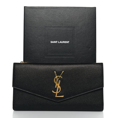 Saint Laurent Grain De Poudre Embossed Monogram Uptown Large Wallet Black 10 of 10