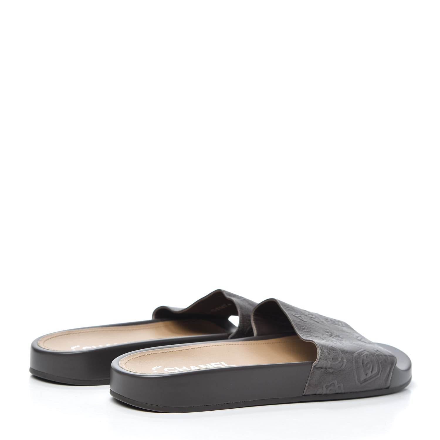 Chanel Rubber Charm Embossed CC Flat Slide Sandals 40 Dark Grey 4 of 7