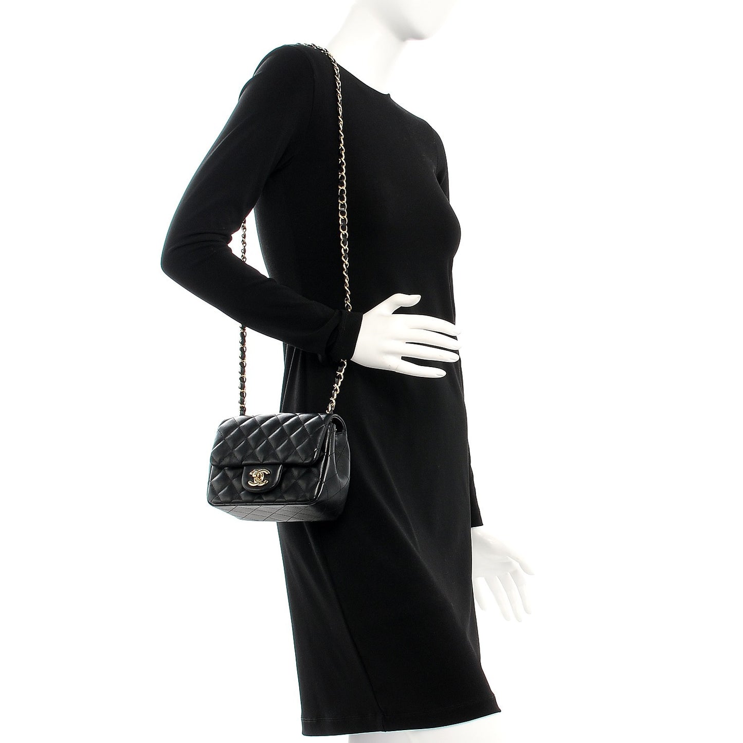 Lambskin Quilted Mini Square Flap Black