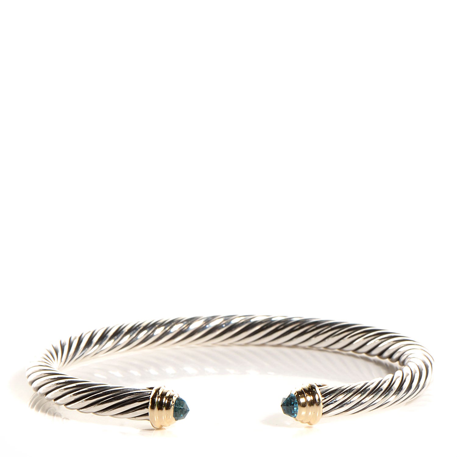 David Yurman Sterling Silver 14K Yellow Gold Blue Topaz 5mm Cable Classics Petite Color Bracelet 1 of 5